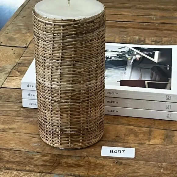 West Elm Woven Pillar Candle 8.5" Tall Home Decor - Picture 7 of 8